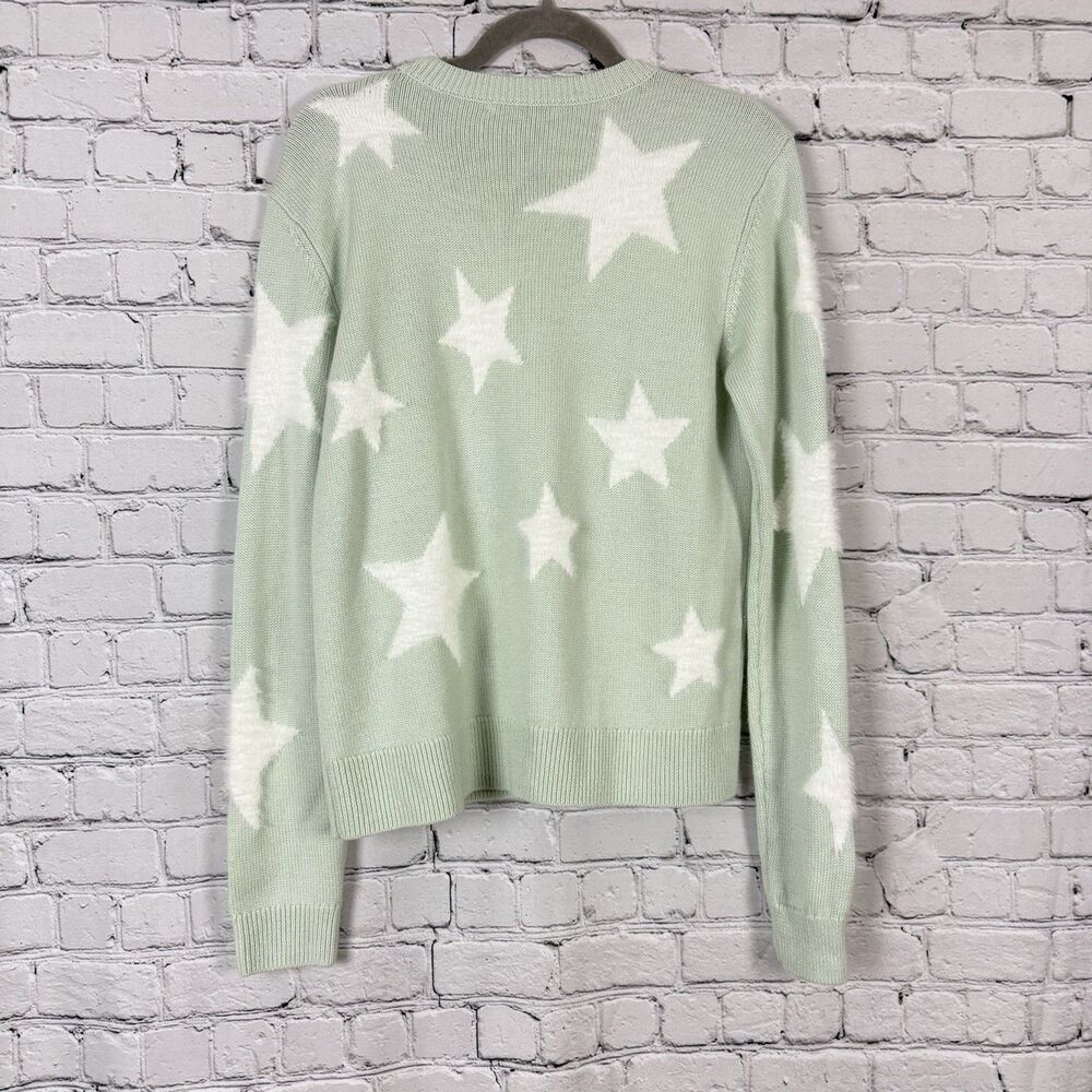 Alice + Olivia Andora Fuzzy Star Wool Blend Sweater Womens S in Light Green Chic - Picture 8 of 10
